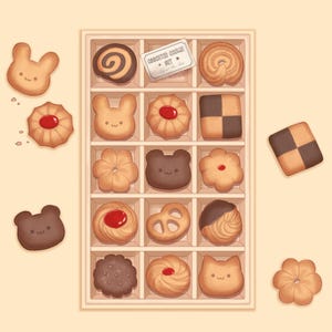 Feuille d'autocollants biscuits au beurre • Dessinés à la main • Boîte de biscuits de Noël • Autocollants nourriture pour animaux • Ours mignon • Esthétique • Cadeau pour scrapbooking • Mat