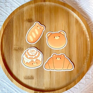 Sticker pain ours • Sticker imperméable • Mat • Cadeau mignon • Sticker bouteille d'eau • Baguette • Rouleau à la cannelle • Croissant • Sticker découpé