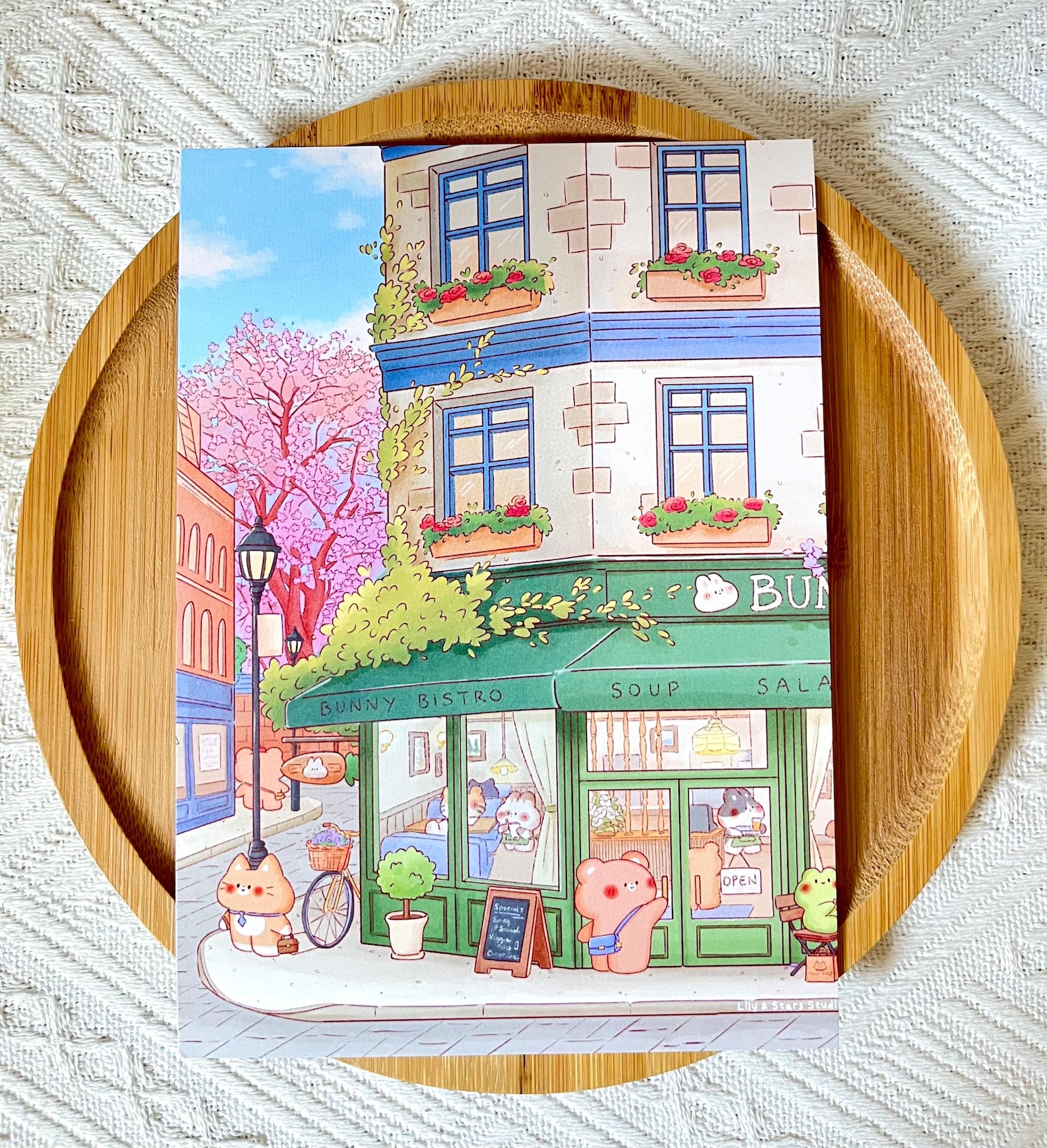 Blossom Street Art Print • Kawaii Bunny Bistro • Bear Bakery (5x7 In ...