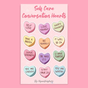 Stickers coeurs conversation autosoins • Bonbons dessinés à la main • Saint-Valentin • Mignons objets de collection • Esthétique • Cadeau pour scrapbooking • Mat