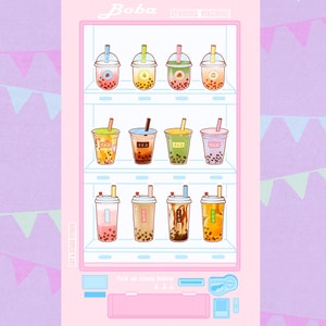 Boba-stickervel • Unieke stickers • Kawaii-ontwerp • Leuke voedselstickers • Bubble Tea • Esthetische automaat • Scrapbooking • Glanzend