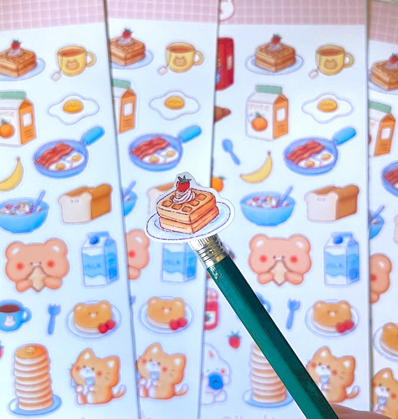 Breakfast Friends Sticker Sheet • Kawaii Food Hand Drawn Matte Stickers ...