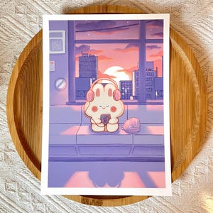 Kopfhörer Hase Kunstdruck • 13x18cm • Lofi Sunset U-Bahn • Kawaii Wohnkultur