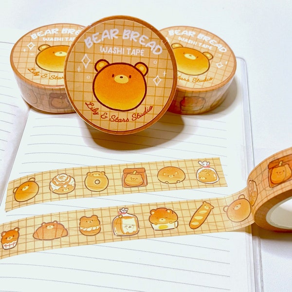 Bear Bread Washi Tape • Kawaii Stationery • Cute Gift • Scrapbooking Supplies • Aesthetic Journaling • Planner Tape • 15mm x 10m