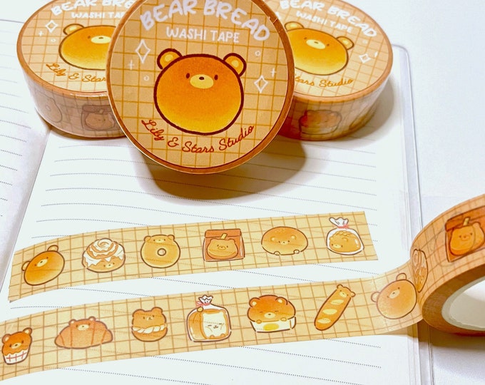Bear Bread Washi Tape • Kawaii Scrapbooking Tape (15mm x 10m)