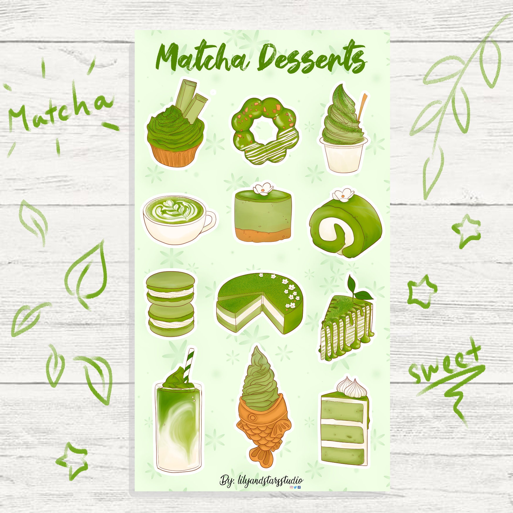 Matcha Sticker Sheet Kawaii Aesthetic Cake Cute Desserts Etsy New Zealand