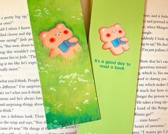 Napping Bear Bookmark • Kawaii Book Lover Gift (2x6 in)