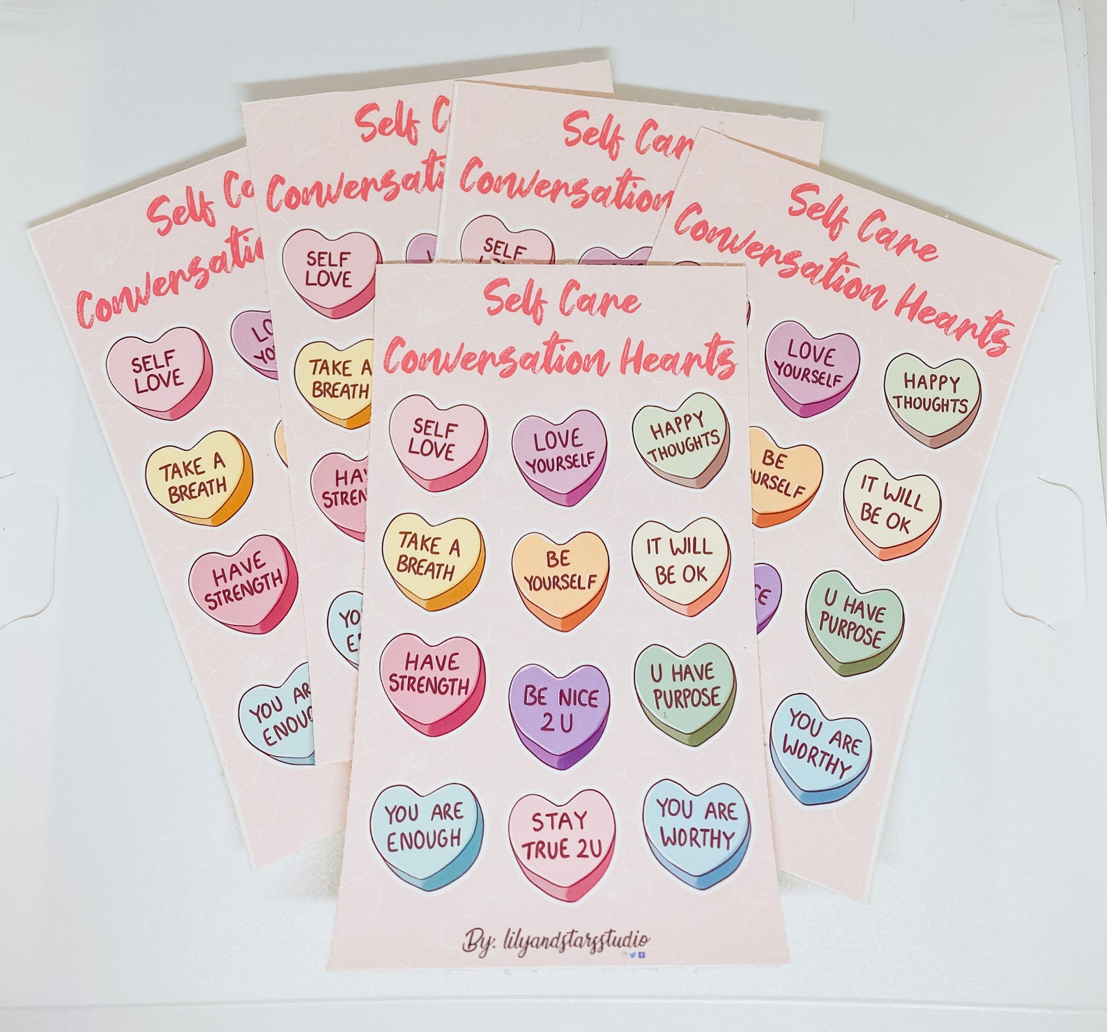 Self Care Conversation Heart Stickers Hand Drawn Candy Etsy