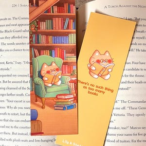 Marque-page chat de bibliothèque • Cadeau mignon pour les amoureux des livres • Cadeau Kawaii • Design esthétique • Recto-verso • 2 x 15 cm