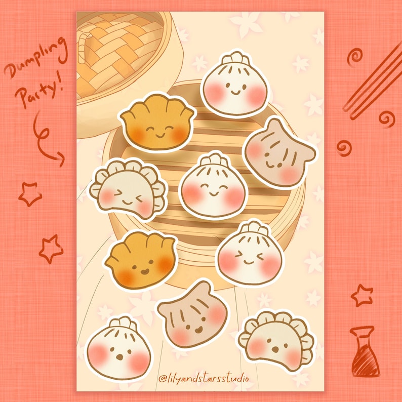 Little Dumpling Sticker Sheet Hand Drawn Kawaii Design | Etsy Hong Kong