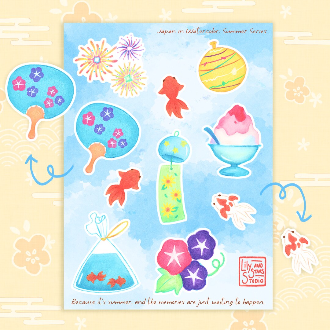 Japan in Summer Small Sticker Sheet Festival Aesthetic Planner Stickers ...