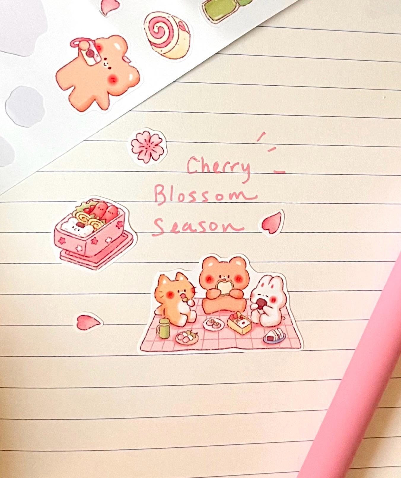 Hanami Friends Sticker Sheet • Kawaii Cherry Blossom Picnic Matte ...