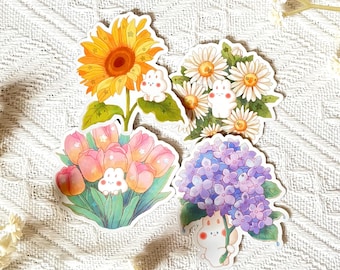 Flower Bunny Sticker • Waterproof Matte Holographic Die Cut