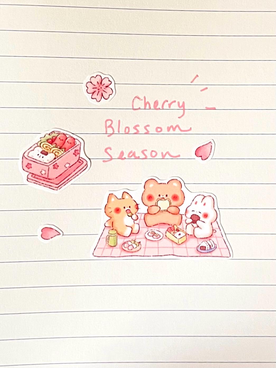 Hanami Friends Sticker Sheet • Kawaii Cherry Blossom Picnic Matte ...