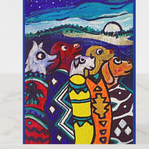 Original Art Dog Painting Card, MoonRise, Dog Art, Dog Lovers