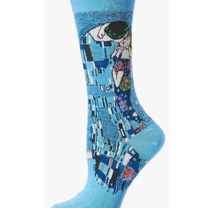 The Kiss by Gustav Klimt, in Blue, and Stickers, Fine Art socks for Women, Mothers Day Gift