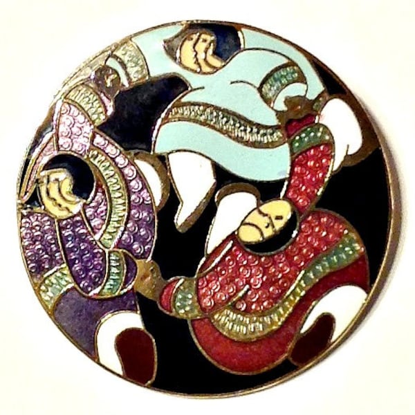 Vintage Enamel Pin - Alaskan Dancing Circle, Art Brooch Pin, Cloisonne, Barbara Lavallee, Teacher Gift, Vintage Pins, Mothers Day
