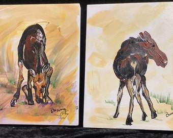 2 Original Moose Art Paintings, Signed by Artist, Gallery Wrap, Utah