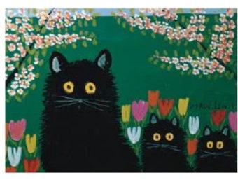 3 Black Cats by Maud Lewis Folk Art, Postcard (1) and Stickers, Artsy, Artists, Teachers, Hard to Find Every Day cards