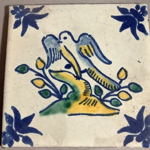 Handmade Talavera Coaster: Mexican Tile, Blue Bird Decor