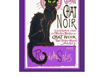 Le Chat Noir in Purple, Famous Art Parody, Card, Envelope and Stickers, Adorable Spoof art, Birthday, Anniversary, Thank you, Cat Lovers