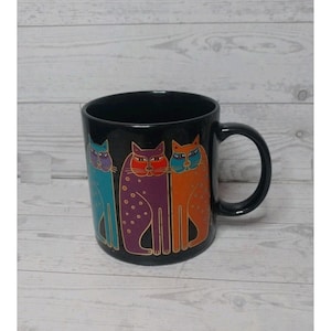 Laurel Burch Siamese Cat Mug: 1980s Vintage Folk Art Coffee Cup