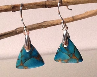 Turquoise Matrix Earrings, Chakra Healing Earrings, Natural Gemstone Dangling Earrings, Beautiful Southwestern sterling jewelry, MothersDay