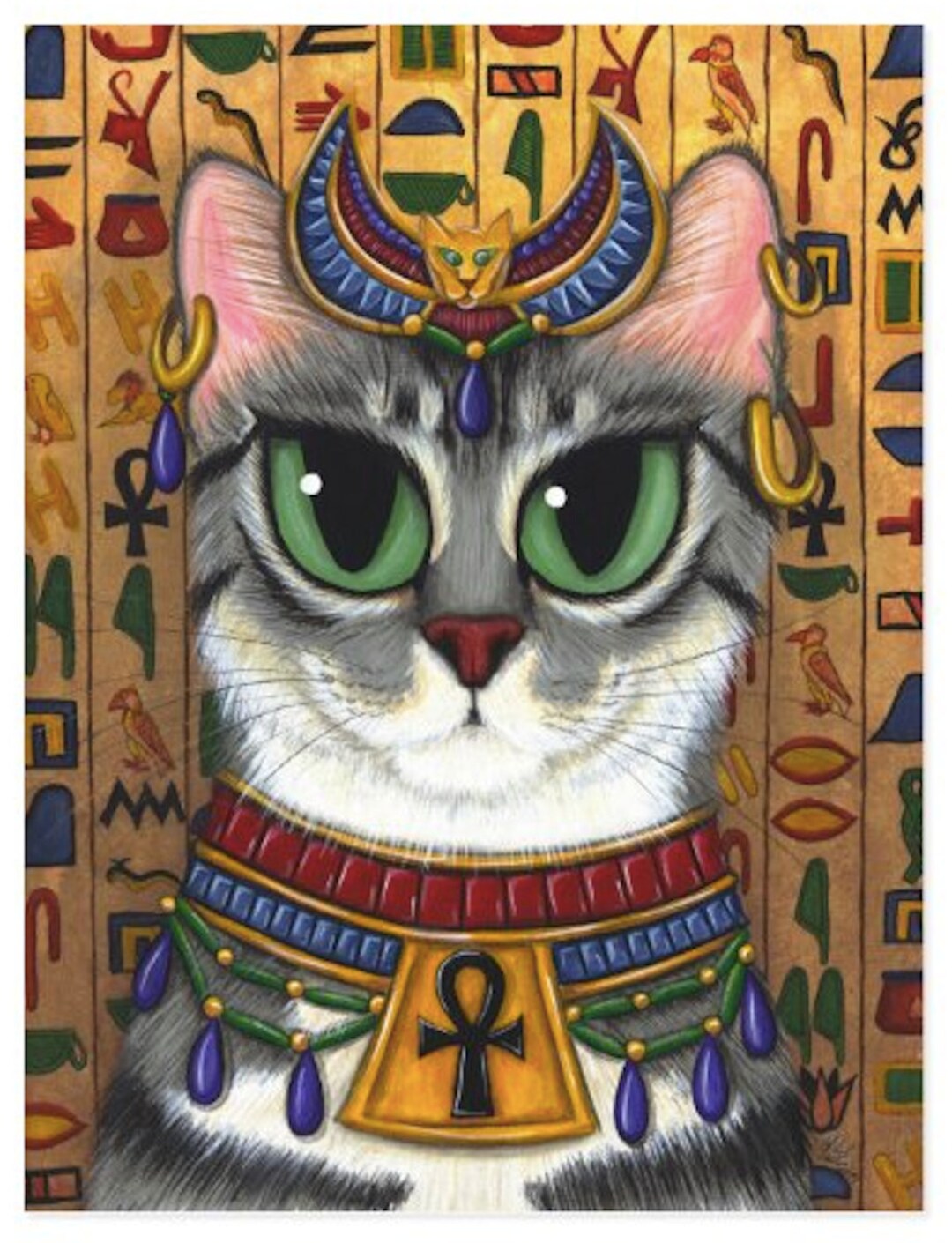 Bastet Egyptian Cat, Famous Art Parody, Postcard and