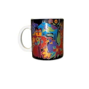 Laurel Burch Mythical Menagerie, 1995 Coffee Mug, Vintage Cats, Folk Art, Gift