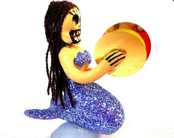 Mermaid, Day of the Dead, Folk Art sculpture, stickers, Collectible, Birthday Gift, Art, Art Teacher