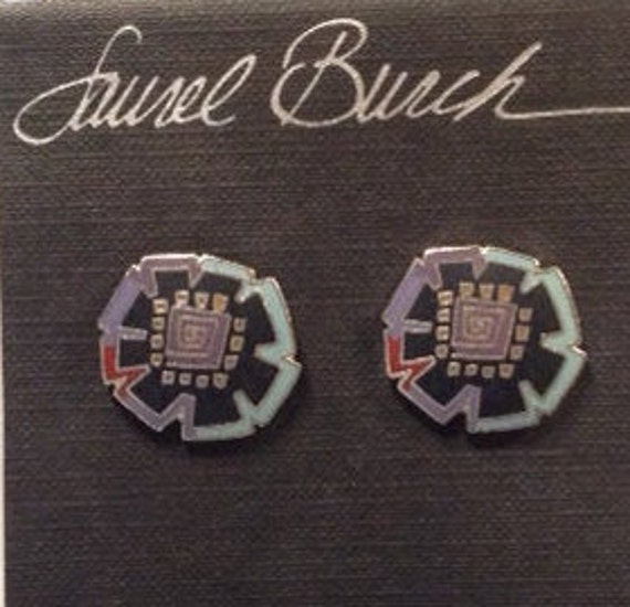 Laurel Burch Vintage AKIKU Post Earrings, Geometr… - image 1