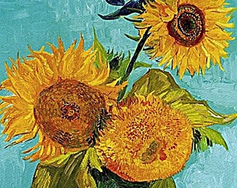 Van Gogh Sunflowers Fabric Square, Swatch, Famous Paintings, Cotton, Gift for Artist, Crafter, slow sewing, quilts, patch