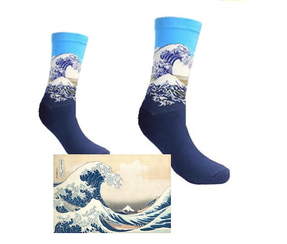 Hot Sox Collection Great Wave Trouser Sock Art by Hokusai Shoe Size 4-10.5