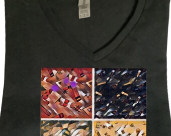 Abstract Pencils, Black V Neck XL Shirt,(1) and Stickers,Artists, Teachers, Collectors, Art Lover, Women