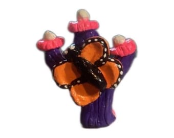 Arbre de vie en céramique faite main, cactus, papillon monarque, figurine de thérapie par le jeu