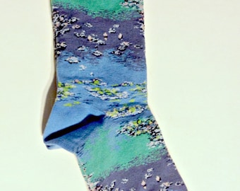 Monet's Water Lilies Socks and stickers, Blues, Cotton Blend, Teachers, Art Gift, Impressionist, Art Painting Apparel