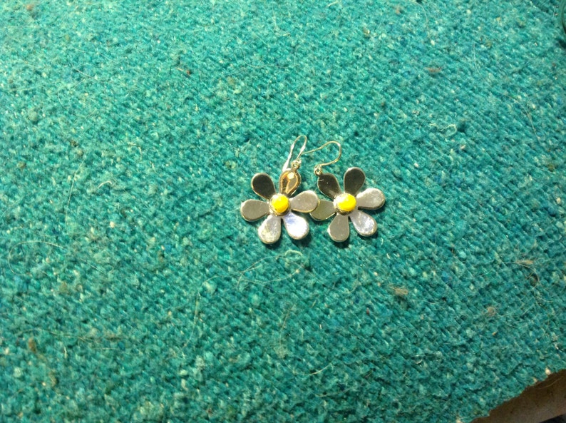 Silver Daisies with Fused Glass Center Earrings Gift for Women
