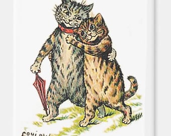 Aimant vintage Louis Wain représentant un couple de chats amoureux, reproduction