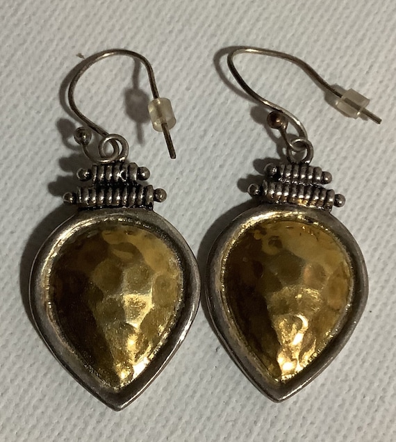 Vintage Mod Silver and Gold Dangle Earrings - Mode
