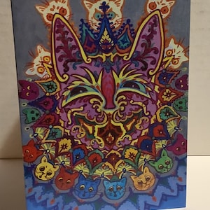 Louis Wain Cat Art Card: Pink Cat with Kittens, Vintage Collectible