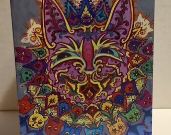 Carte artistique de Louis Wain : Chat rose avec chatons
