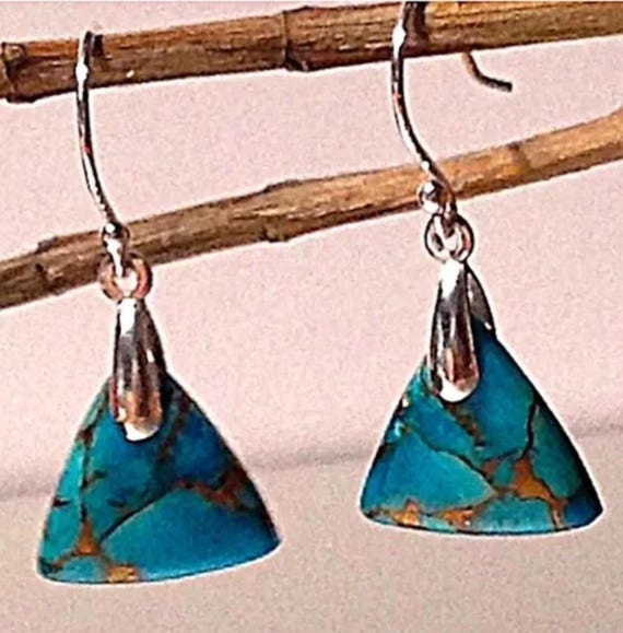 Vintage Triangular Turquoise  Matrix Earrings - image 1