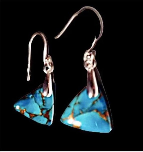 Vintage Triangular Turquoise  Matrix Earrings - image 2