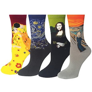 Famous Art Socks & Stickers Set: Van Gogh, Klimt, Da Vinci