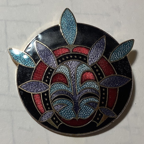 Vintage Enamel Pin - Alaskan Inuit mask Art Brooch Pin, Cloisonné, Barbara Lavallee, Teacher Gift, Vintage Pins, Mothers Day