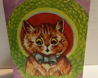 Carte artistique de chat de Louis Wain : Chat au nœud papillon psychédélique