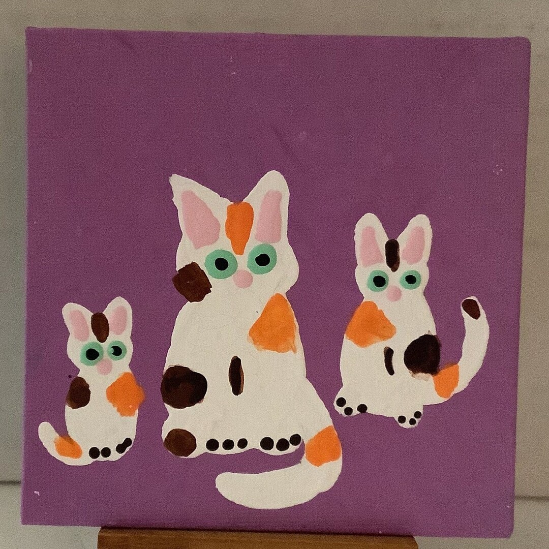 The Calico Cat Family Hand Painted Acrylic Painting Etsy