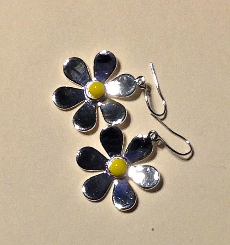 Silver Daisies with Fused Glass Center Earrings Gift for Women