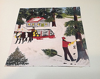 Maud Lewis Folk Art, One Print from Small Calendar, Nova Scotia Winter Scenes, 3 Different Prints Available, For Framing, Art Collectors