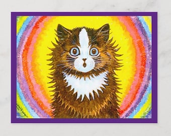 Carte postale vintage Louis Wain - Illustration de chat : Chat soleil